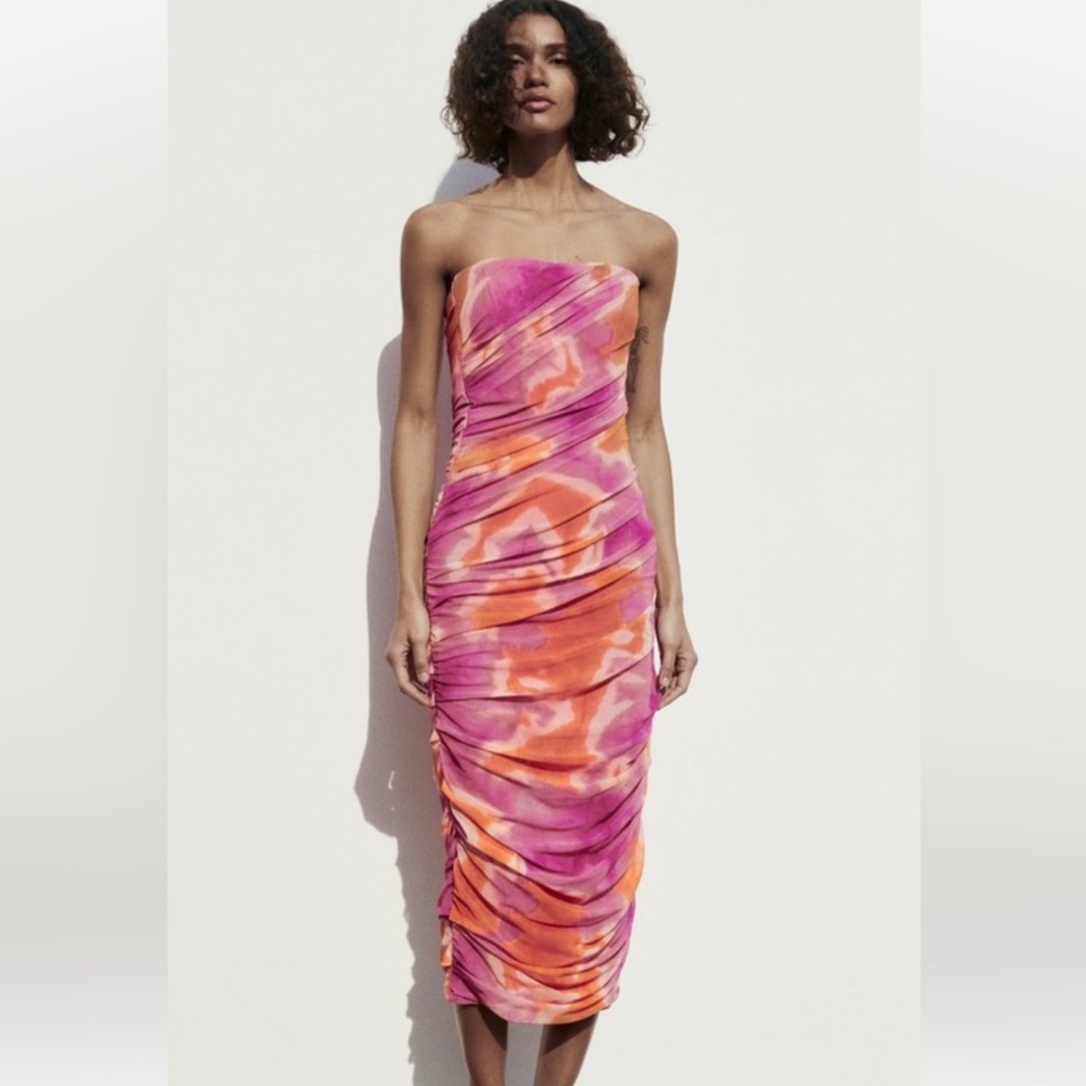 Zara print dress with tulle